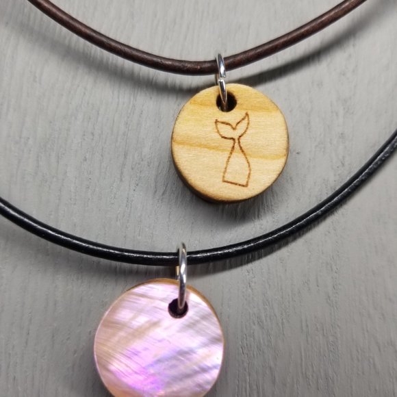 Mermaid Reversible Abalone Shell Solid Hardwood with Real Leather Cord Slip Knot - Picture 6 of 8